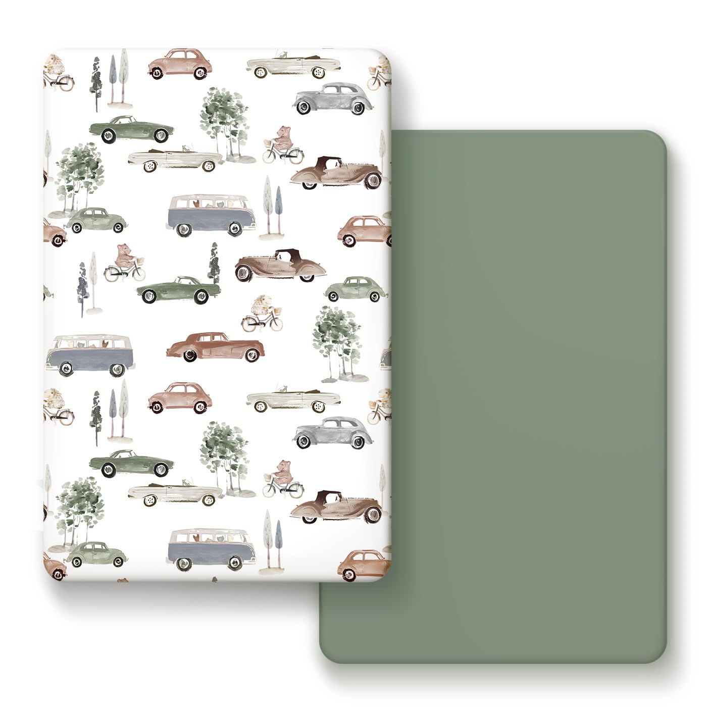 GRSSDER Pack n Play Sheets Fitted 2 Pack, Stretchy Ultra Soft Jersey Knit Pack and Play Sheets, Universal Fitted Portable/Mini Crib Mattresses Snug and Safe, Neutral Pattern of Cars Print