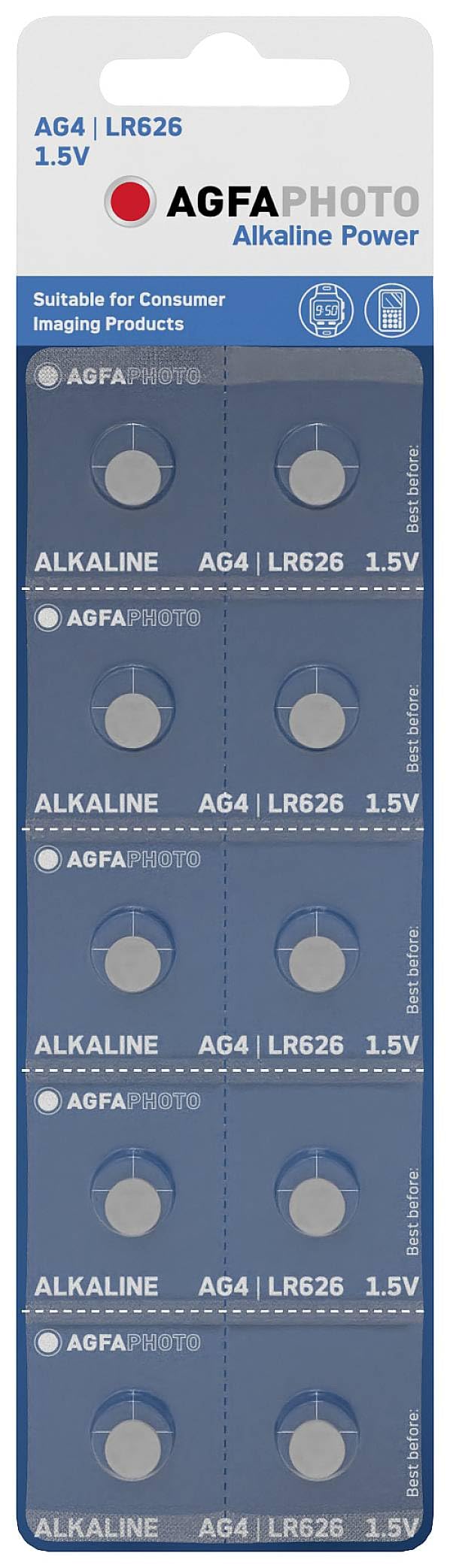 AgfaPhoto Knopfzellen LR626/AG4, Alkaline, 1,5 V – 10er-Set