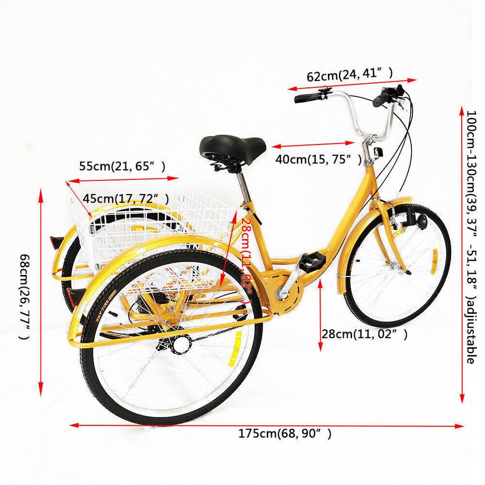 Triciclo 3 ruedas 6 velocidades, amarillo, 24 pulgadas miniatura 7