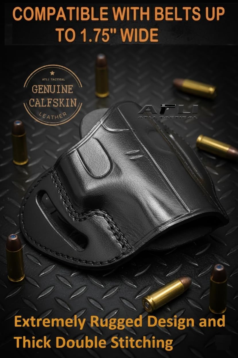 Leather OWB Holster for Glock 43 - for Glock 43, G43X, Mos, G42, Rgr SR22 LC9s, Taurus GX4 Pistols - Glock 43x Pancake Holster OWB - Calfskin Glock 42 380 Holsters Concealed Carry