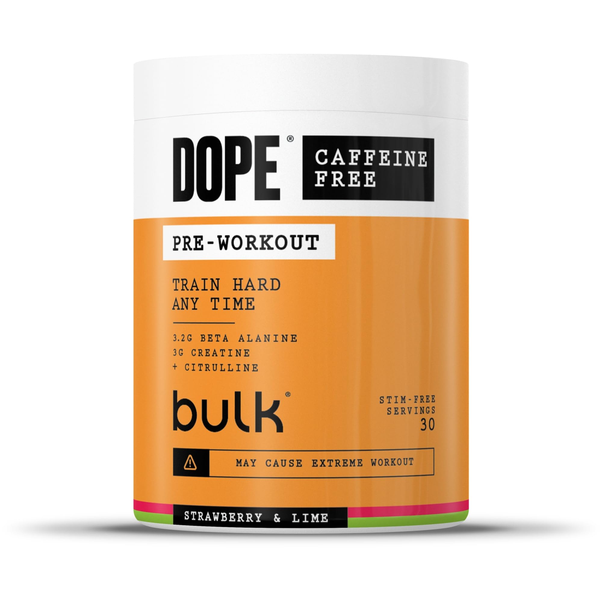 Dope Poudre Pré-Entraînement Sans Caféine | Strawberry Lime | 510g | 30 Portions | Sans Stimulants | 3,2g Beta Alanine | 3g Créatine | Mélange Citrulline AAKG | Vitamine B6 | Soutient la Puissance