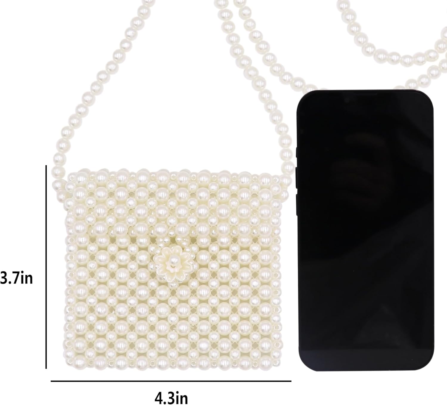 White Pearl Purse Shoulder Bag for Women Girls Purse Pearl Beaded Clutch for Prom Wedding Date,Flap Evening Bag 6# - Image 3