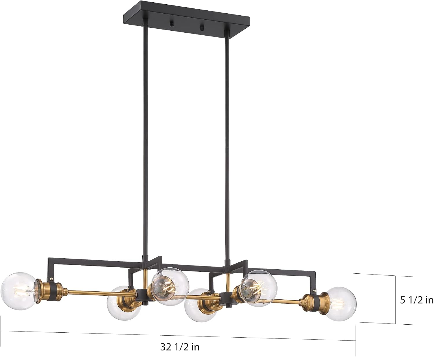 Nuvo 60/6977 Intention Island Pendant Fixture Warm Brass and Black Finish, 6 Light