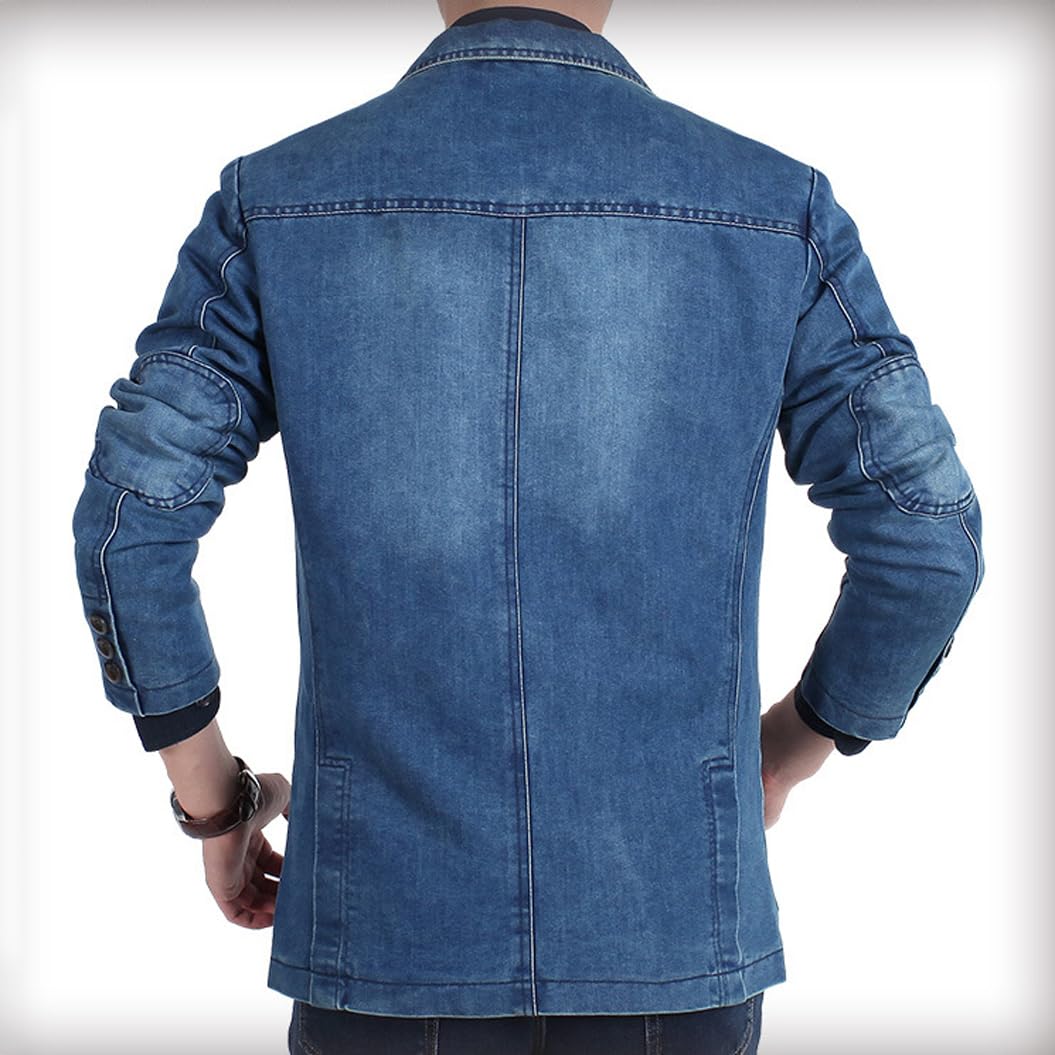 Męska marynarka dżinsowa, klasyczna, w stylu retro dopasowana bawełniana marynarka garniturowa, casualowa kurtka w stylu streetwear