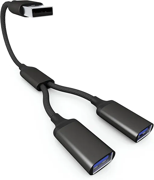 USB Splitter Cable 1 IN 2 OUT 1FT, USB 2.0 Male to Dual Female Extension Cord,Double Data+Charger Y Split Adapter USB Port Hub for Laptop,PC/Computer,Desktop,Keyboard/Mouse,LED,TV,Printer,Xbox/PS4/PS5