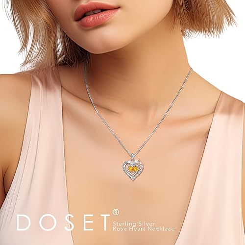 Miniatura 2 de Valentines Day Gifts - Sterling Silver Rose Heart Birthstone Necklace Anniversary Birthday Christmas Mothers Day Gifts - Women Jewelry Gifts for