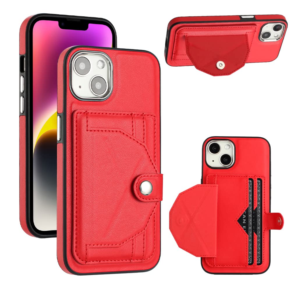 HEWEI Compatible with iPhone 14 Wallet Case with Card Holder, PU Leather Anti-Scratch Shockproof Protection Cover for iPhone 14 (Red)