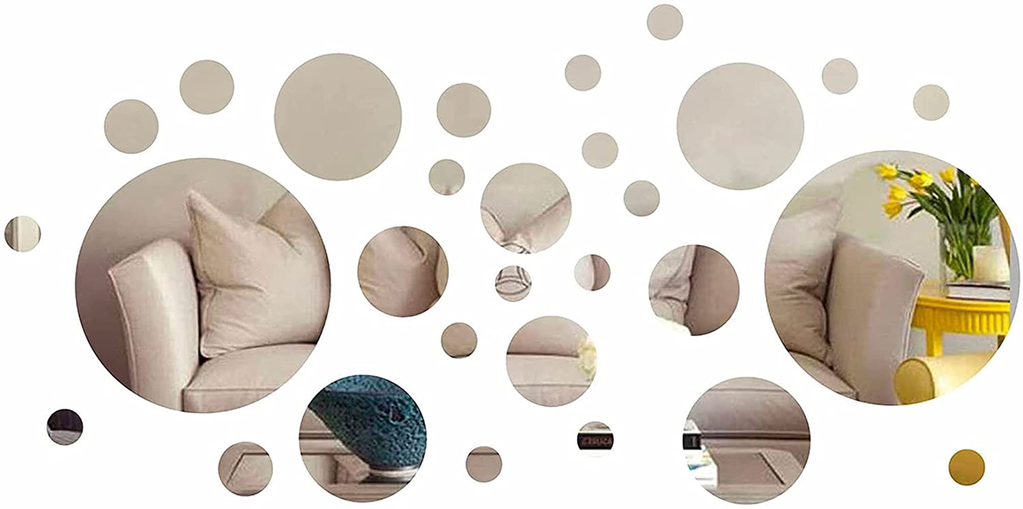 30 espejos de pared redondos 3D espejos adhesivos decorativos extraíbles decoración del hogar para DIY TV fondo decoración