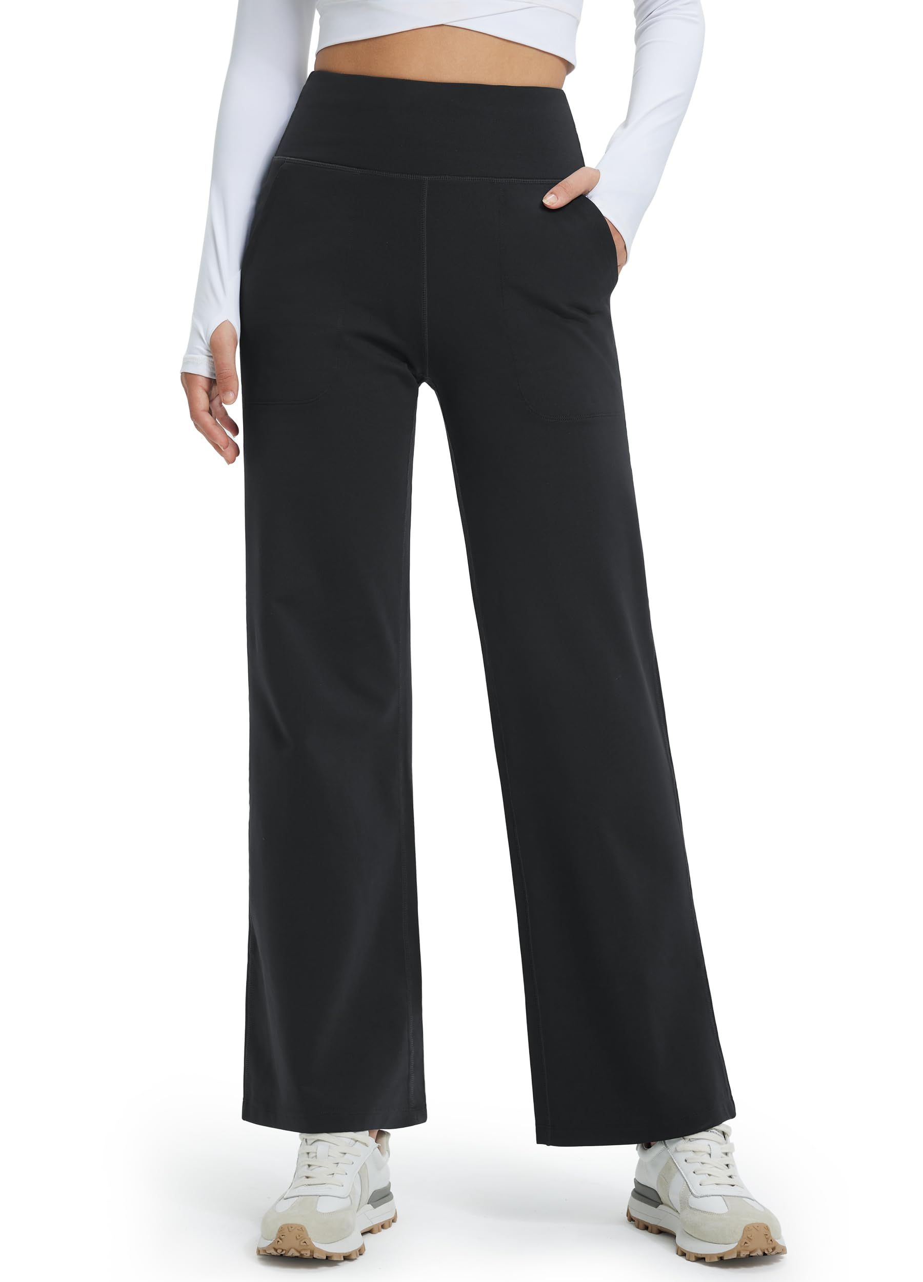 Libin Pantaloni Termici Donna Yoga Jogging Sportivi | Largo Foderato Pelliccia Vita Alta Foderati In Pile Con Tasche Pantaloni Dritti Caldi Per Sport Allenamento E Corsa