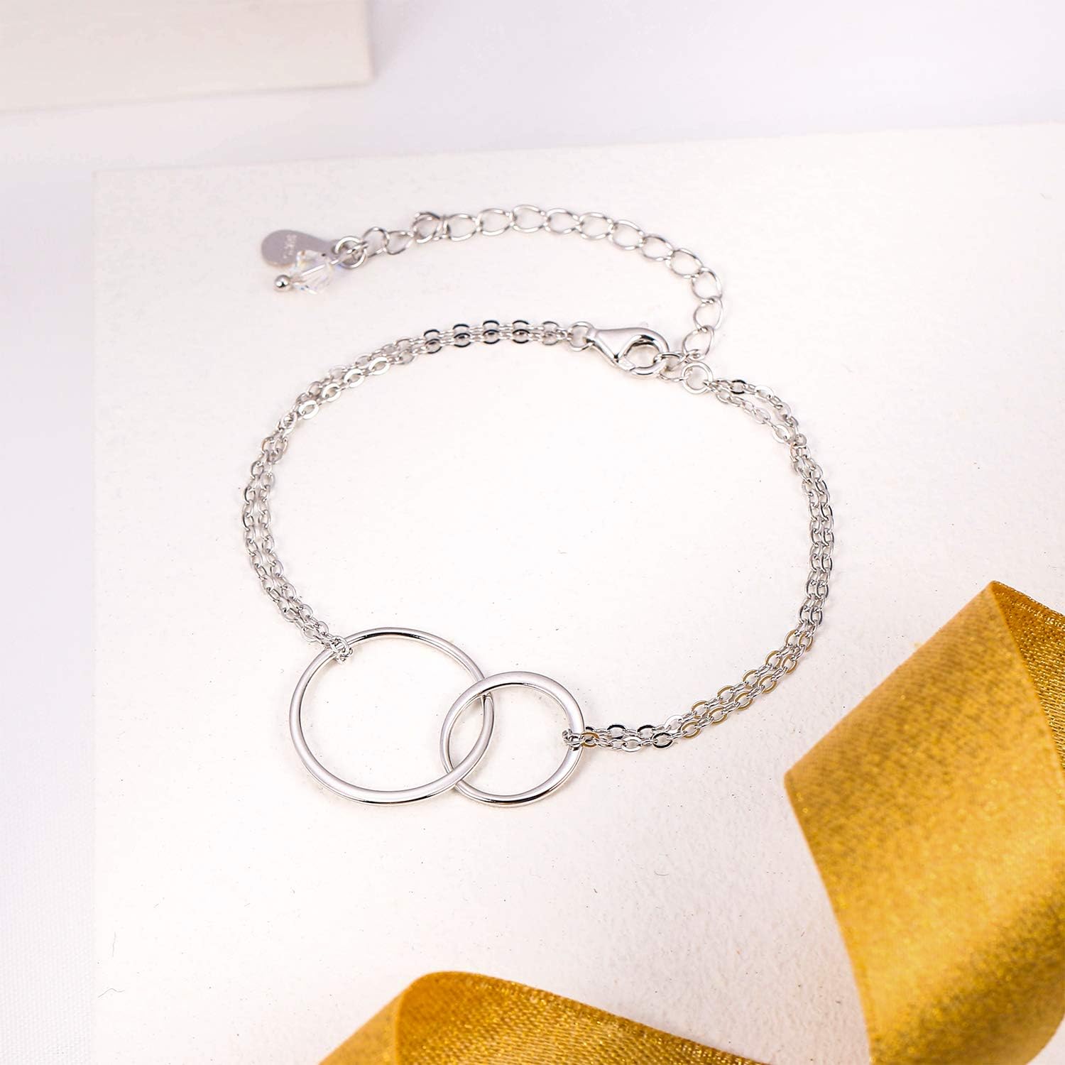 EVER FAITH 925 Sterling Silver Jewelry Gift Two Interlocking Infinity Double Circles Sister Mother Daughter friendship Bracelet - Image 5