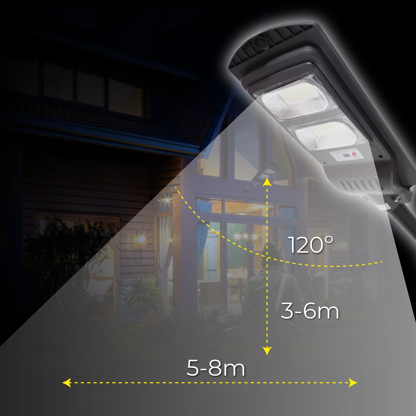 LED ATOMANT Confezione da 2 Lampione Solare LED Esterno 100W, Bianco Freddo, IP65, con Sensore di Movimento e Telecomando, Lampioni da Giardino, Faro Esterno con Pannello Solare, Incluso il Palo