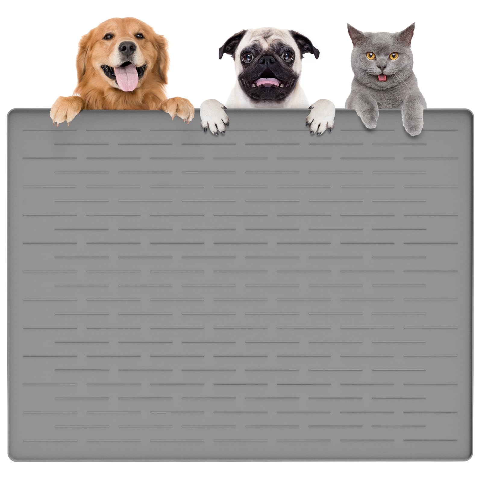 Thinken Hundefuttermatte, 100,3 x 74,9 cm, Silikon, Hunde- und Katzenmatte für Futter- und Wassernäpfe, wasserdicht, rutschfest, XXXL, für Böden (Hellgrau)