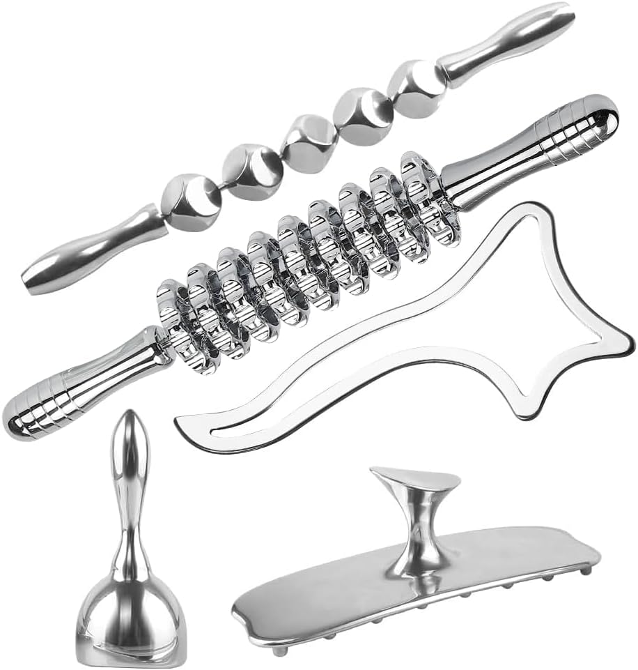 ONUEMP 3-in-1 Stainless Steel Massage Therapy Tools - Ice Gua Sha Muscle Scraper, Fascia Brush & Body Sculpting Cup, Maderoterapia Kit Colombiana for Lymphatic Drainage, Anti Cellulite, Deep Tissue