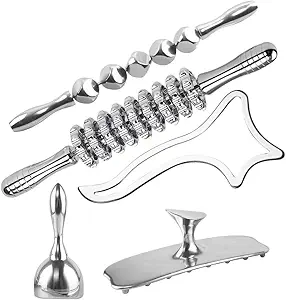 ONUEMP 5-in-1 Stainless Steel Therapy Massage Tools, Gua Sha Scraping Fascia Massage, Maderoterapia Kit Colombiana for Lymphatic Drainage, Cellulite Remover, Ice Body Sculpting