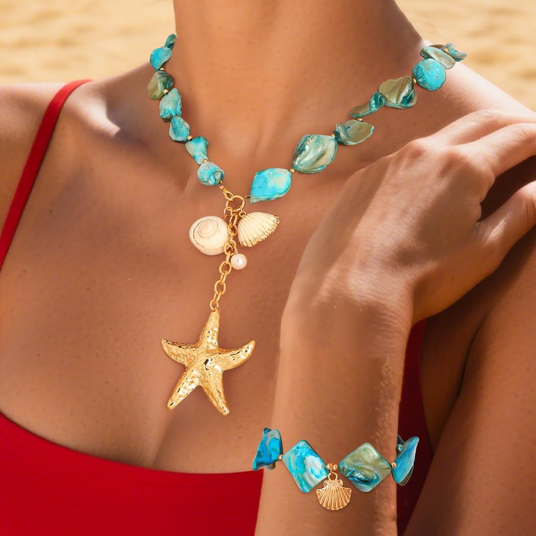 Navoky Seashell Starfish Choker Necklace Sea Shell Summer Necklaces Bracelet Vacation Beach Jewelry Accessories for Women - Image 2