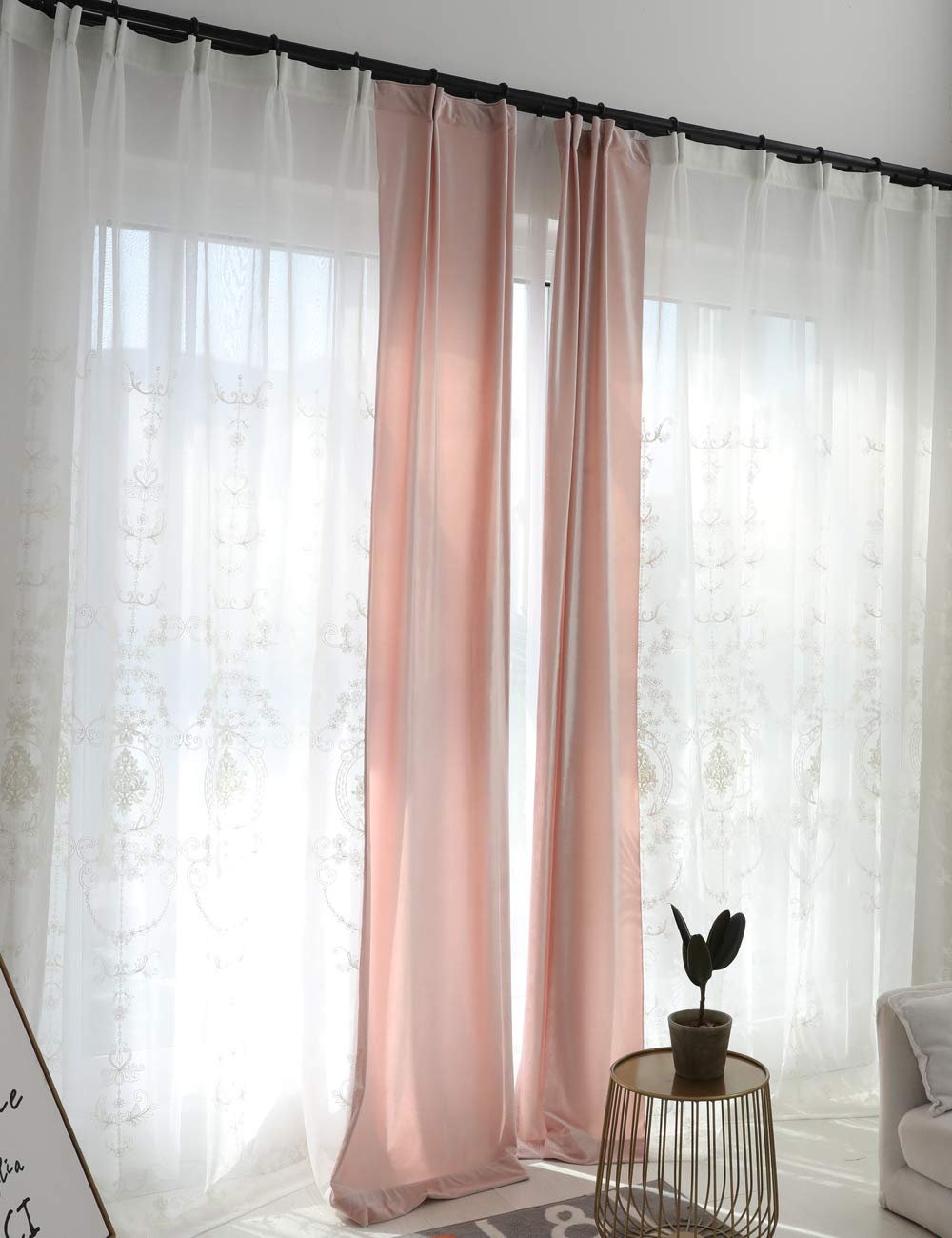 Lactraum Vorhänge Wohnzimmer Weiß Tranparent Bestickt Vintage Klassische Voile Normal mit Universalband 300 x 245 cm