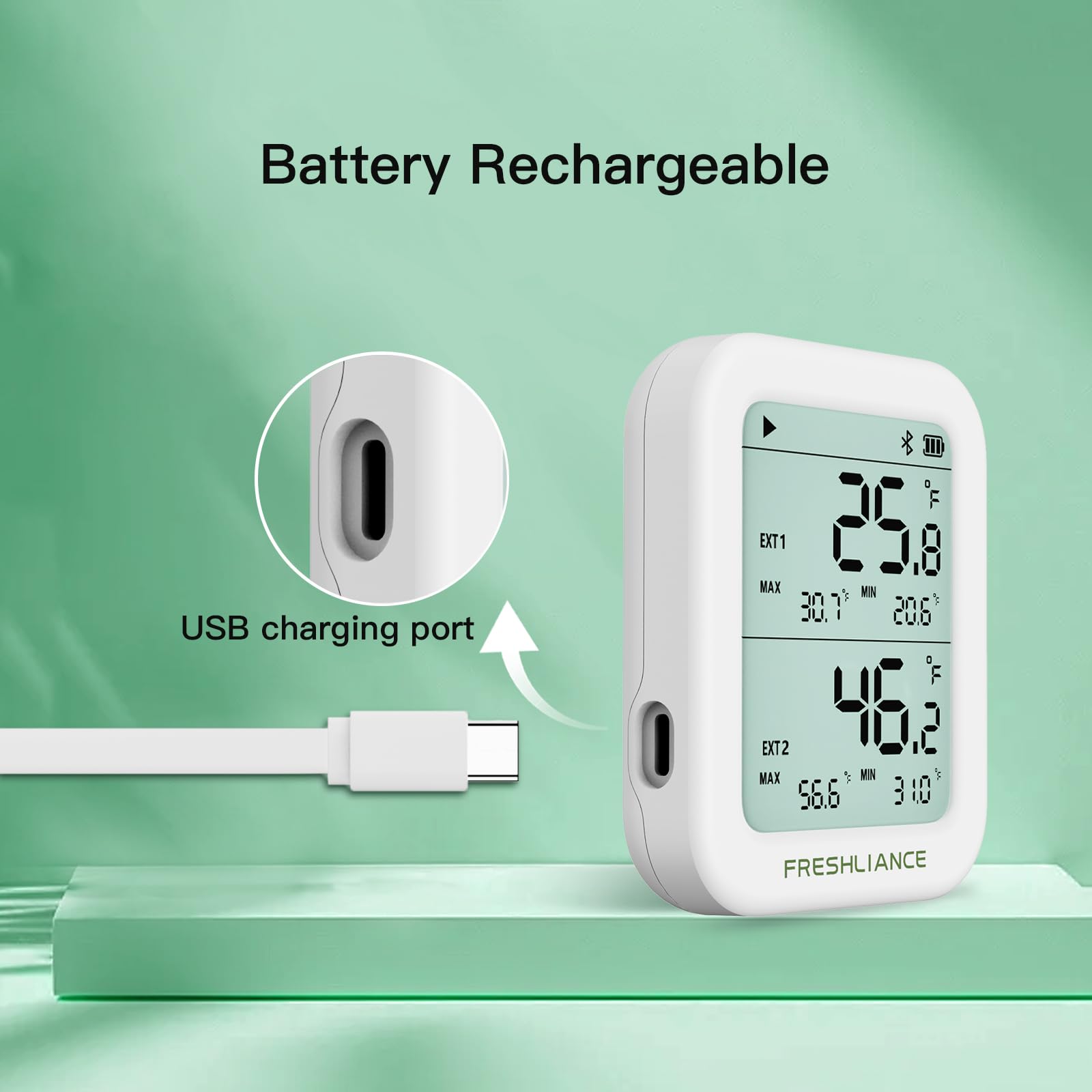 Freshliance Temperature Humidity Data Logger Recorder Bluetooth with 2pcs External Probe, Digital Refrigerator Thermometer Hygrometer, Remote Data Recording Analysis Alarm by Smart APP,BlueTag TH30R-I — Amazon image 9
