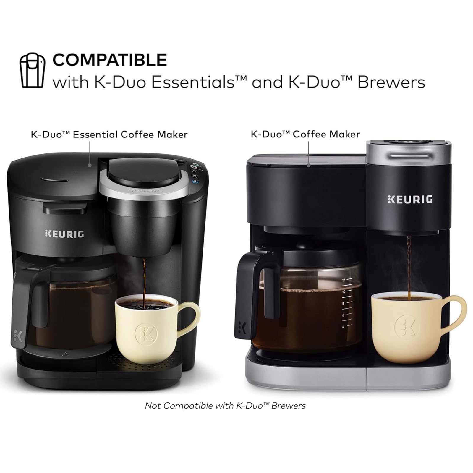 Reusable Ground Coffee Filter Compatible with Keurig Essentials and K-Duo Brewers only, 8-12 Cup Mesh Ground Coffee Basket, Eco-Friendly Way to Brew a Carafe, Gold Tone Mesh