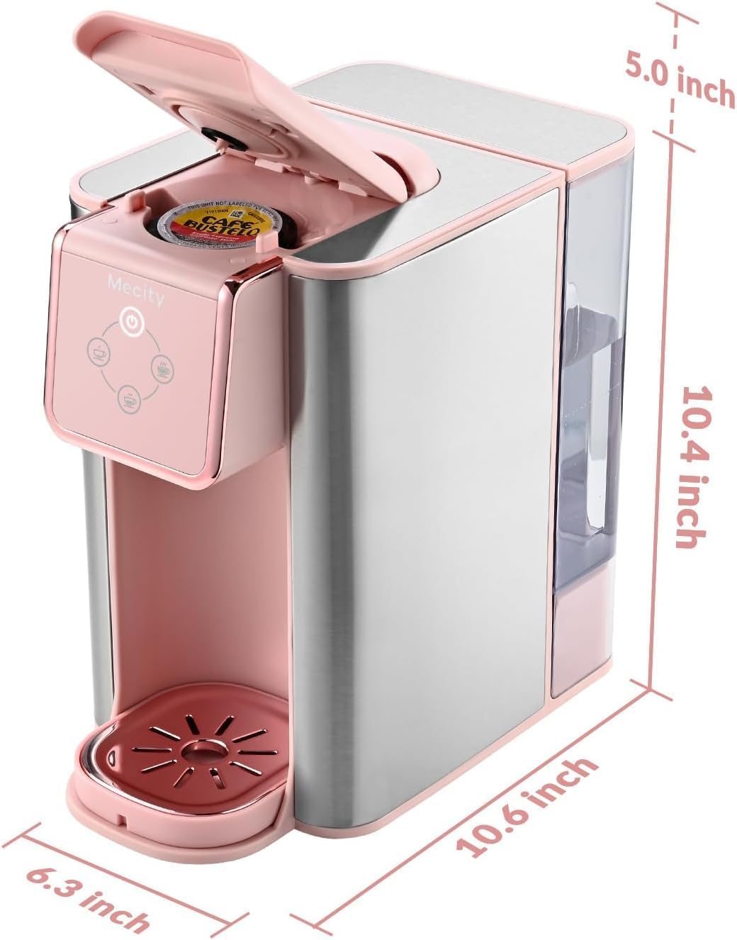 Mecity Cafetera rosa 3 en 1 de una sola porción, para cápsulas de café de fondo plano, café molido, taza de 6 a 10 onzas, depósito de agua extraíble de 50 onzas, 120 V y 1150 W