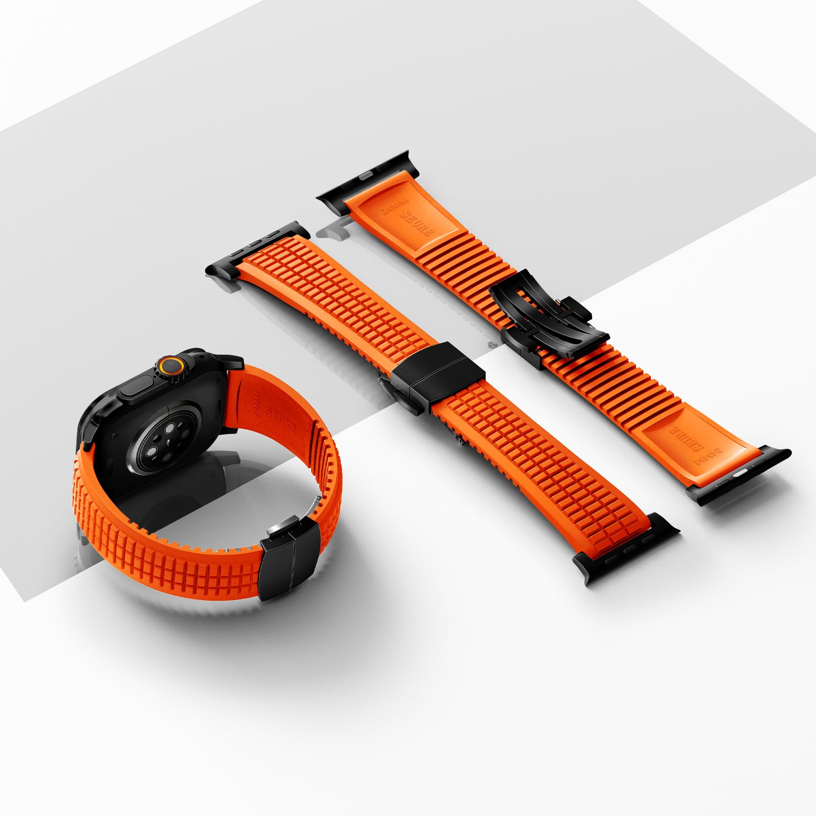 SEURE FKM pasek do zegarka Apple Watch Ultra 2/1, 49 mm, seria 10, 46 mm, seria 9/8/7, 45 mm, seria SE2/6/SE/5/4, 44 mm, seria 3/2/1, 42 mm, biznesowy, sportowy, fluorowany, zapasowy pasek dla