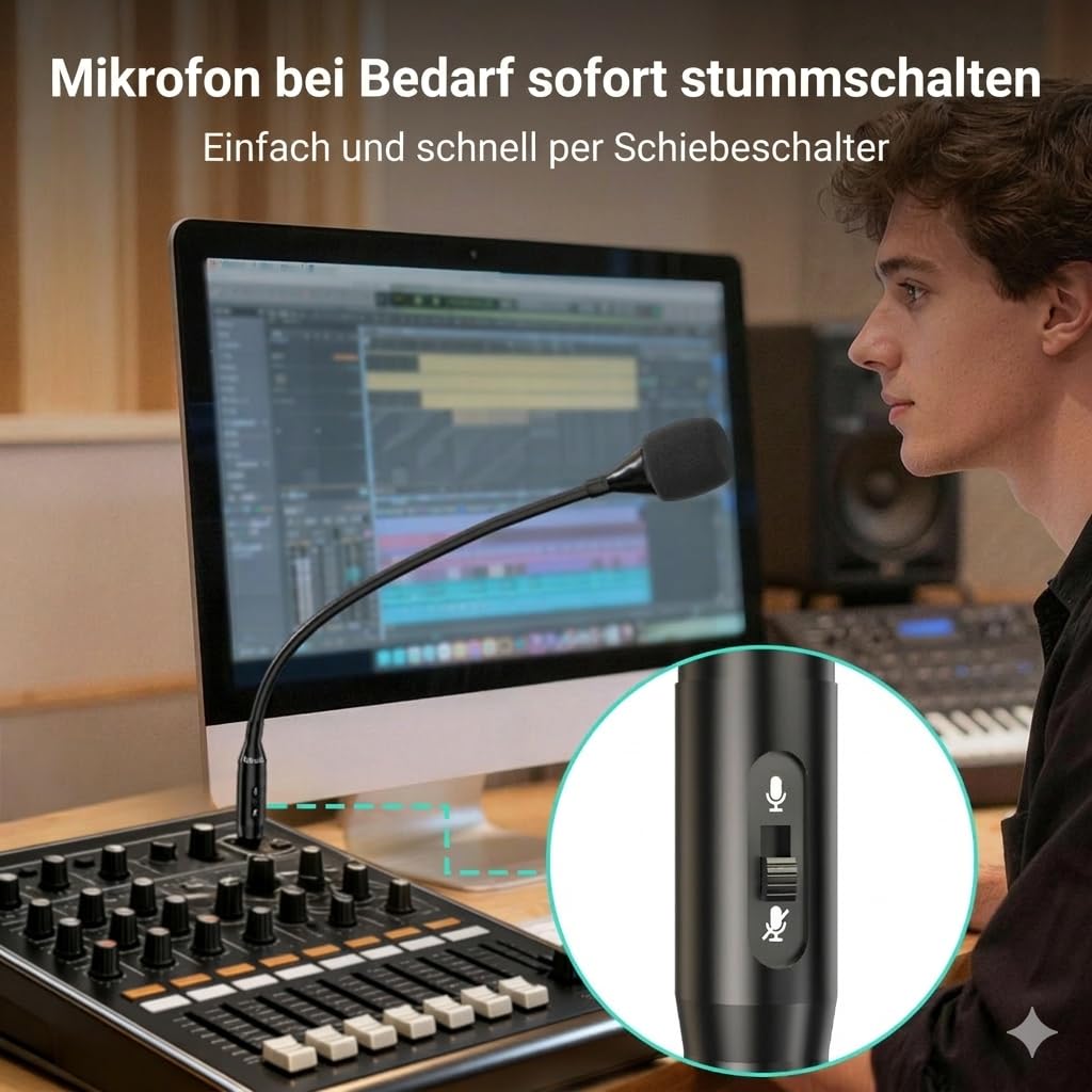 Cubilux XLR Schwanenhalsmikrofon mit Mute Taste, 19 Zoll dynamisches XLR Mikrofon mit Nierencharakteristik, professionelles Sprachmikrofon für Mischpult, Konferenz, Rednerpult und DJ