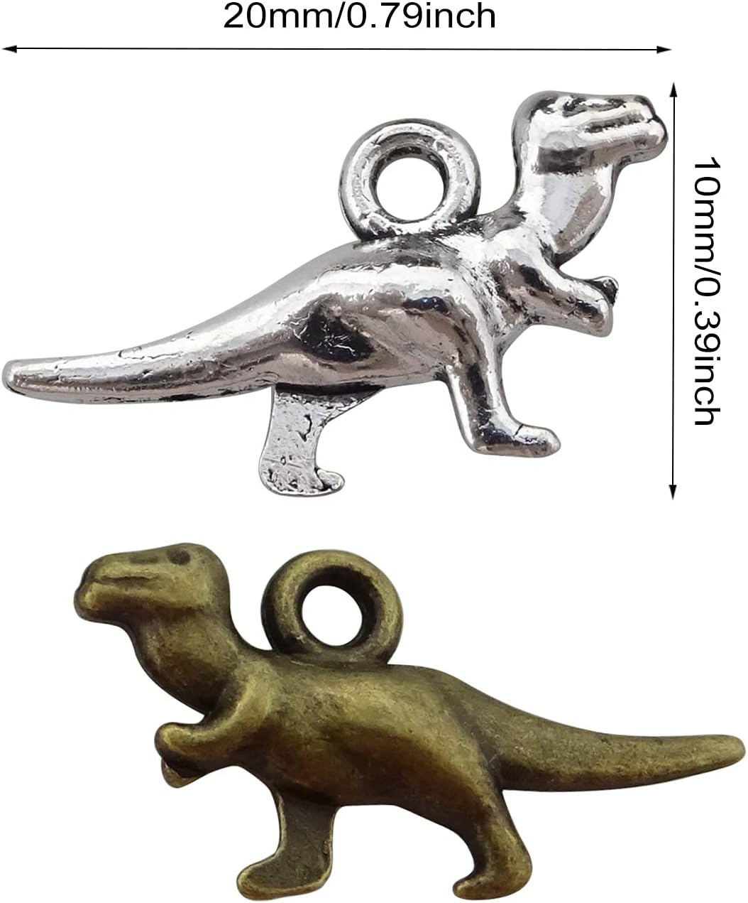 Honbay 100PCS Metal Dinosaur Charms Pendant Antique Silver Bronze Plated Dinosaur T-rex Jewelry Findings for DIY Necklace Earring Bracelet Keychain Craft Making (2 Color) - Image 2