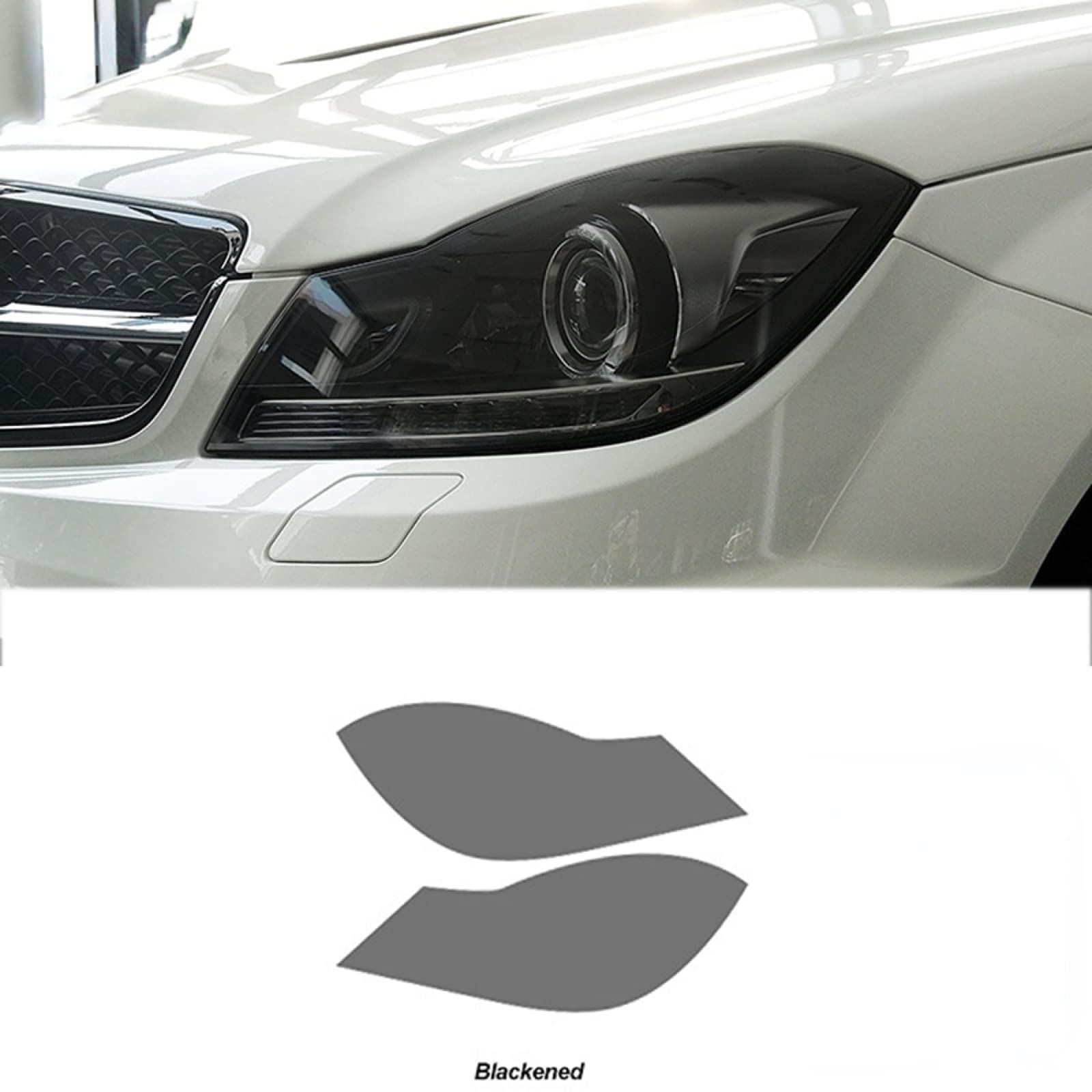 FAYTEK Car Headlight Protective Film for Mercedes Benz C Class W204 C63 AMG 2011-2014, Transparent Black TPU Sticker,Blackened