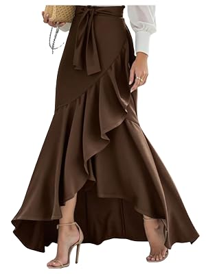 Verdusa Womens Elegant Wrap Ruffle Maxi Skirt High Waisted Dressy Belted Skirts Teacher Outfits