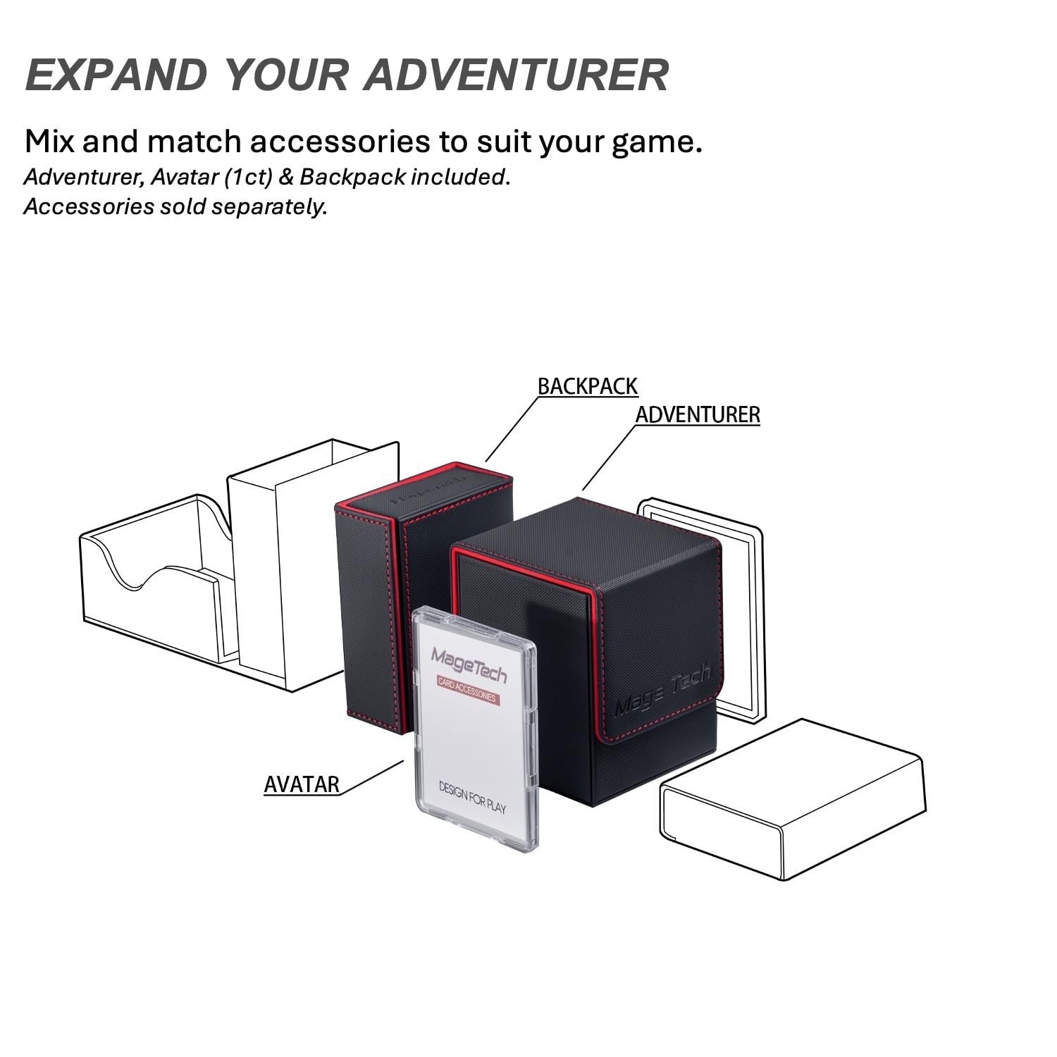 Mage Tech Adventurer [Paragon] Commander Kit - Soporte para avatar + caja de dados de mochila, panel trasero a presión, con rastreador de vida, MTG Commander/EDH - Negro/Oro pálido