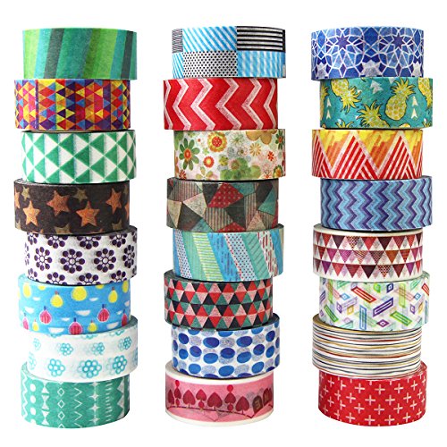 Gouert Lot de 24 rubans adhésifs Washi Tape - Design coloré - Pour bricolage et scrapbooking