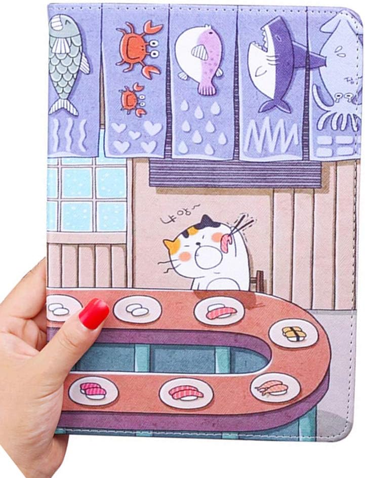 UnnFiko Cartoon Case for iPad Air (4th, 5th gen - 2020, 2022), Slim Lightweight Stand Case with Auto Sleep/Wake Function, Leather Smart Cover for iPad Air 4th / 5th 10.9-in Case (Cat and Sushi)