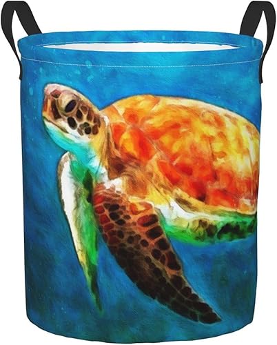 Miniatura 1 de FeHuew Cesta de lavandería plegable submarina con asa impermeable para tortuga pintada al óleo cesta de almacenamiento impermeable contenedores