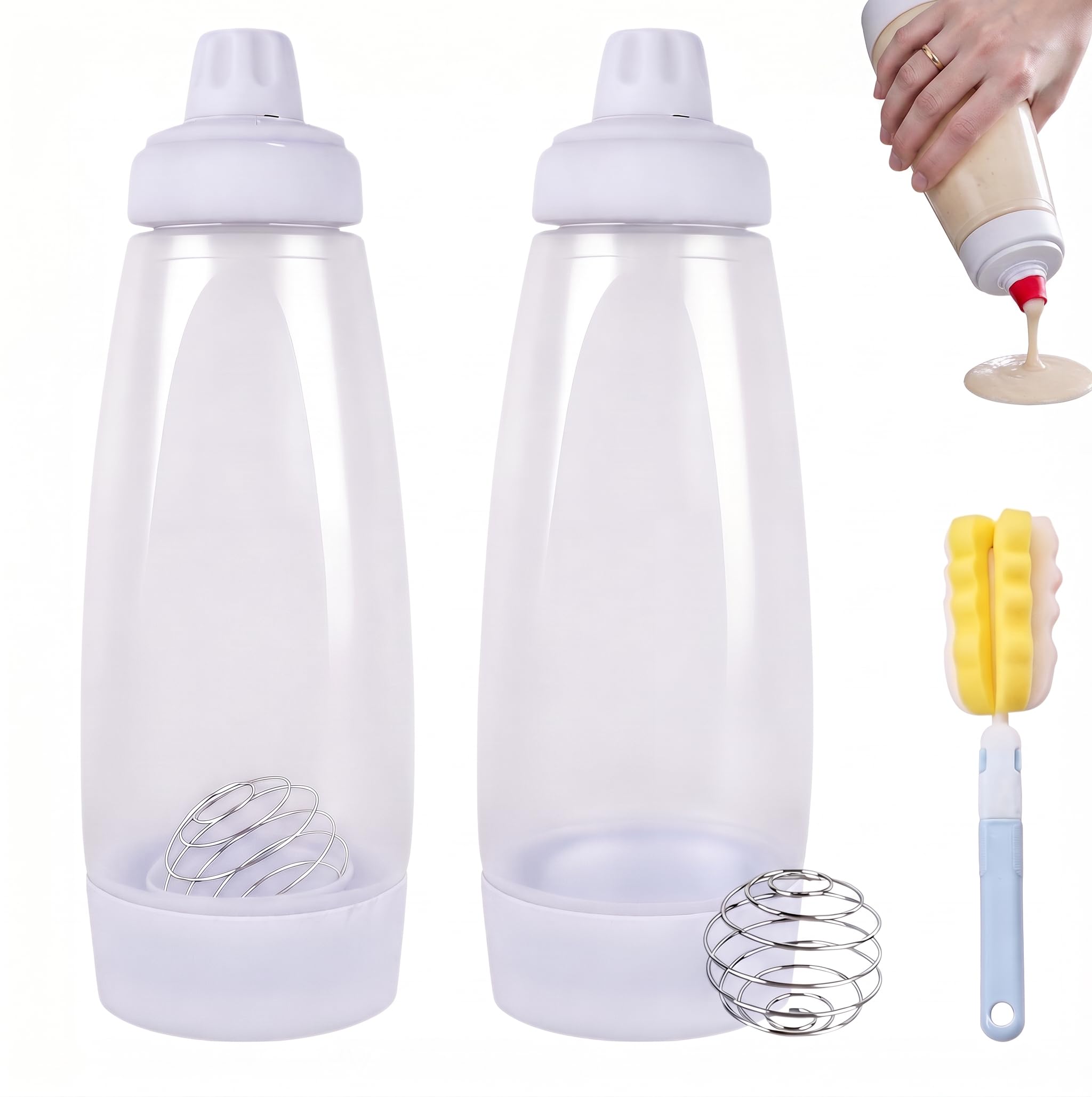 Pancake Batter Dispenser, 2 PCS 1000ML Hand Batter Dispenser Fitted (White)
