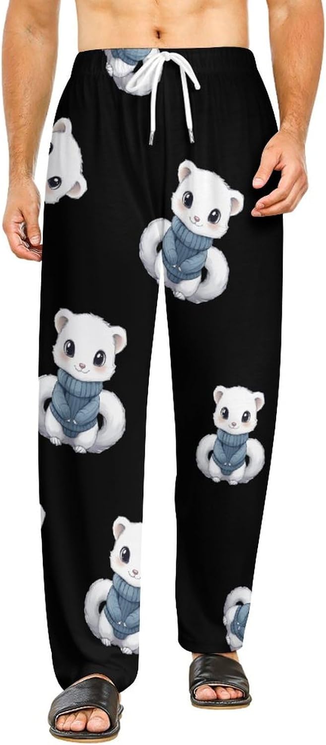 White Mink Pajama Pants Soft Sleep Lounge Pants Pj Bottoms for Men Women