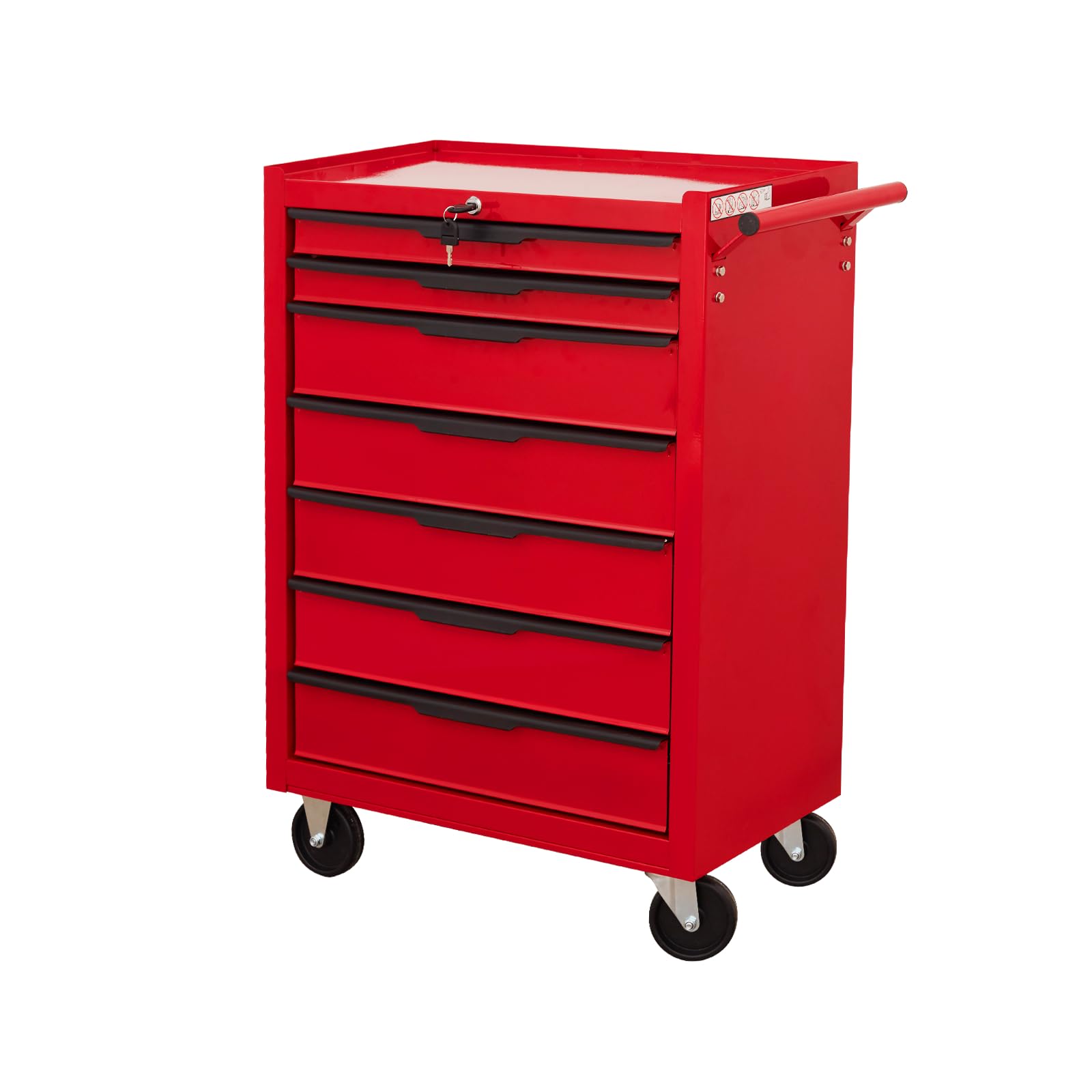 Servante d’Atelier avec 7tiroirs,Caisse à Outils en métal de grande capacité | avec roues et serrure à clé | chariot à outils de rangement roulant pour garage, etabli atelier garage (Rouge, 7 Tiroirs)