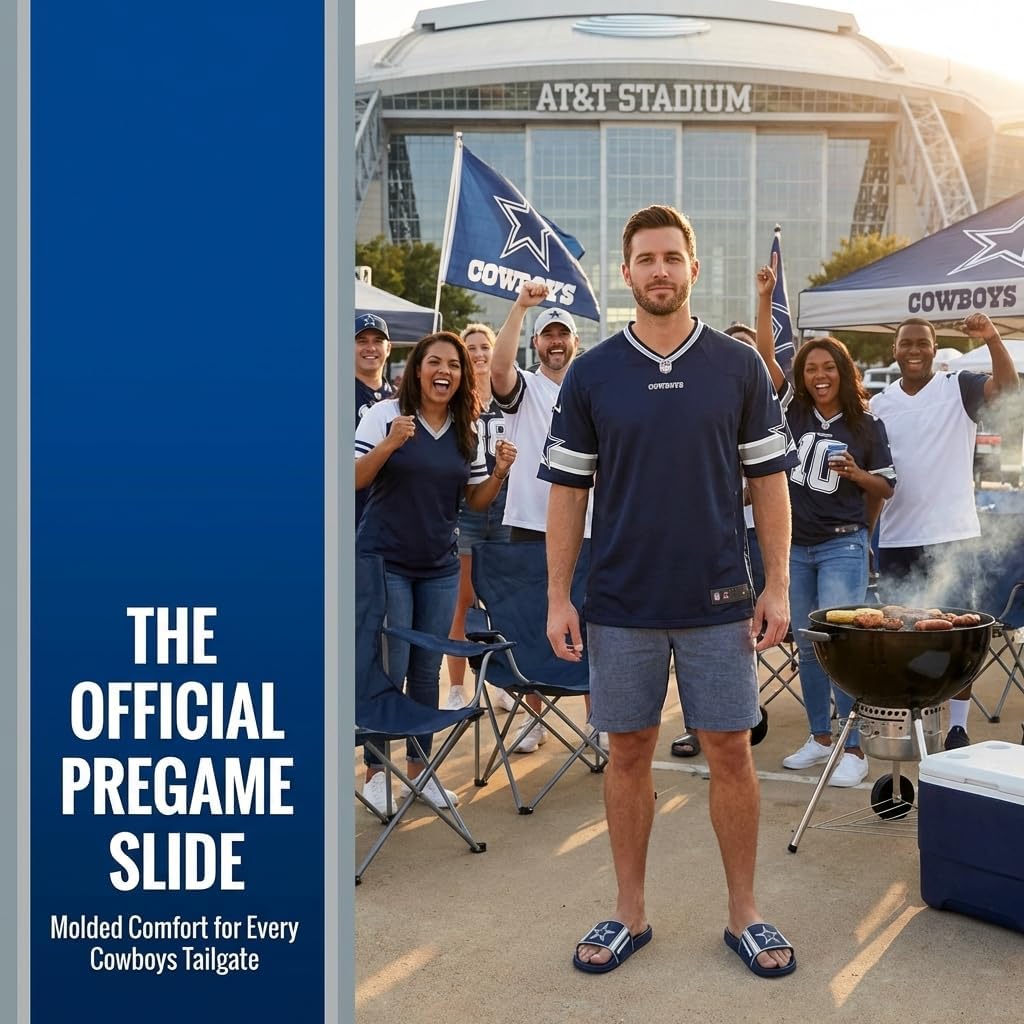 FOCO Dallas Cowboys Slides for Men NFL Molded EVA Foam Sandals | Water Resistant, Officially Licensed