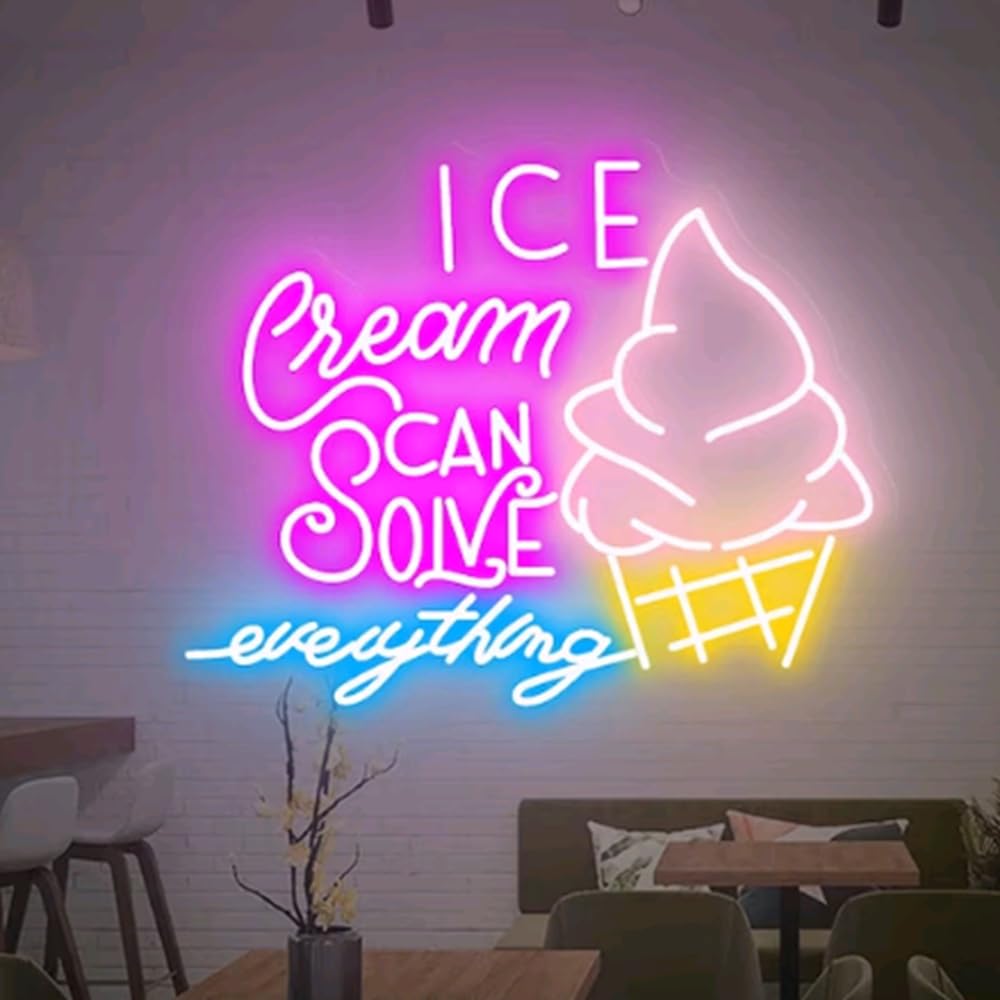 BELISAMA Ice Cream Solves Everything Neon Sign, 20 inches, Acrylic