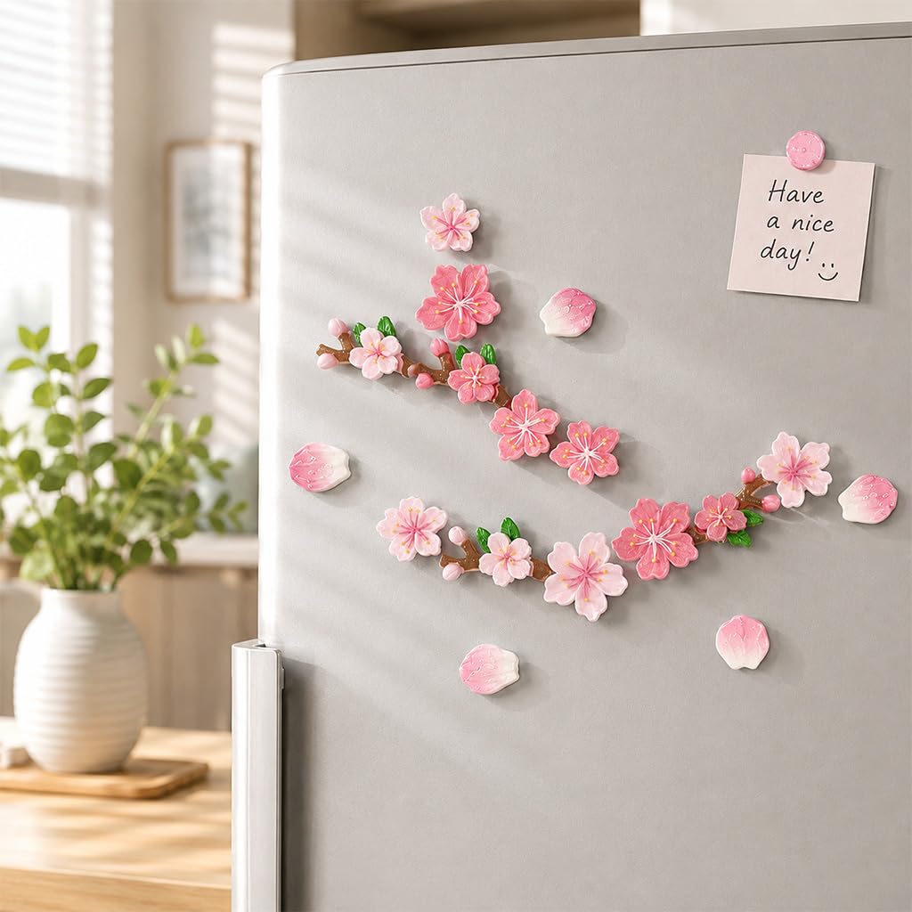 Pink Peach Blossom Fridge Magnets - Floral Decor -7