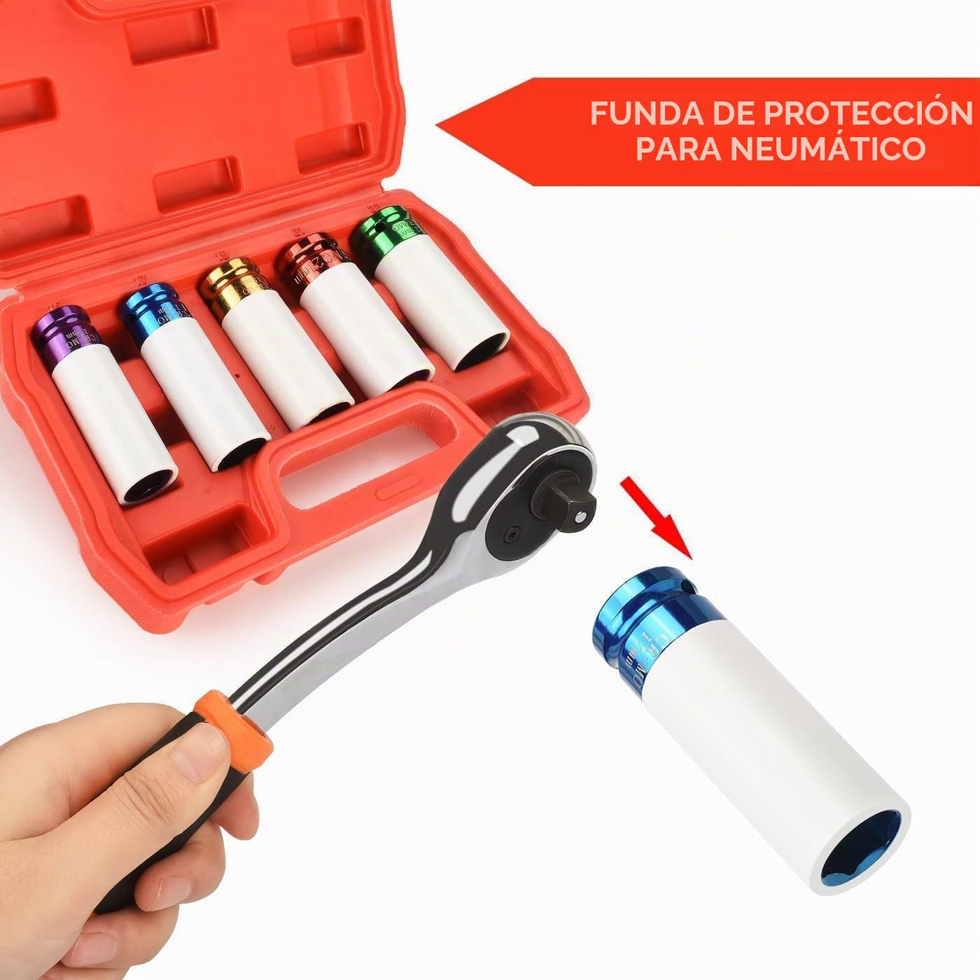 Juego de 5 llaves de impacto con insertos protectores, juego de tuercas para ruedas 15, 17, 19, 21, 22 mm, inserto de 1/2 pulgada para llave de torque e impacto, herramienta para tuercas de