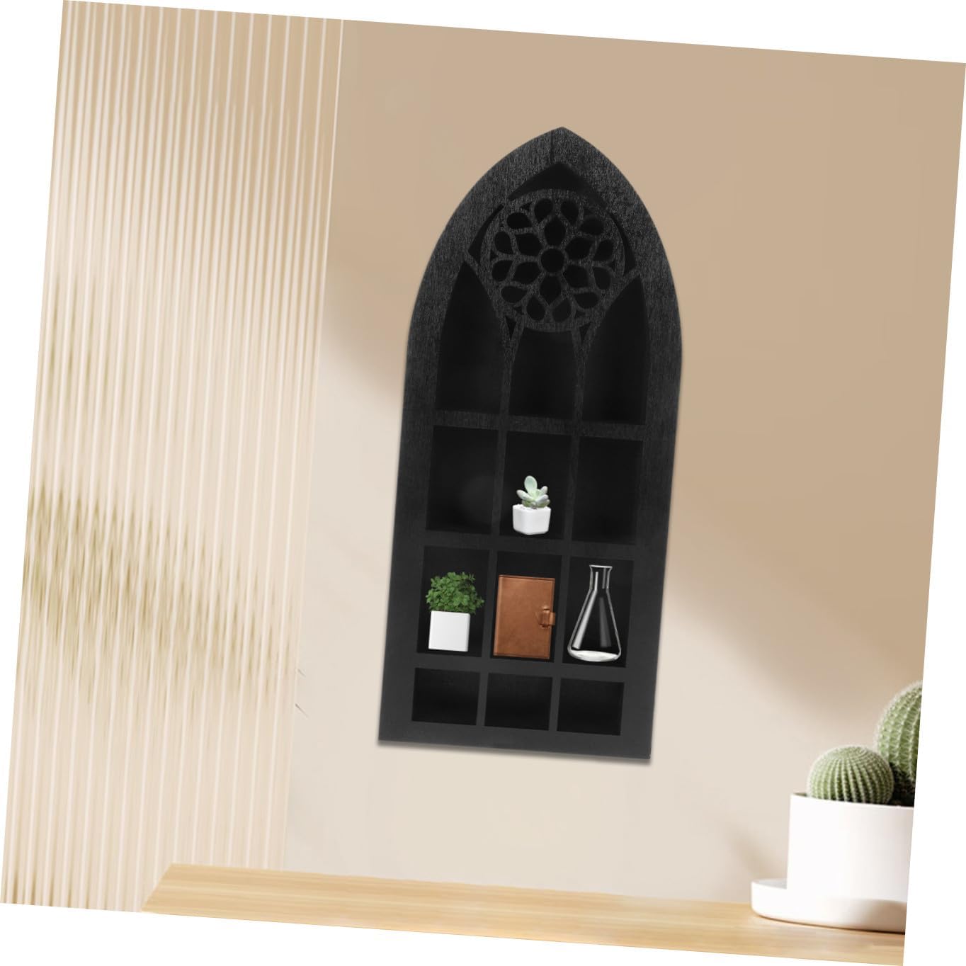 Bohemian Style Crystal Display Stand Wooden Wall-Mounted Shelf Decorative Crystal Stone Holder Small Floating Shelf for Home Décor and Storage