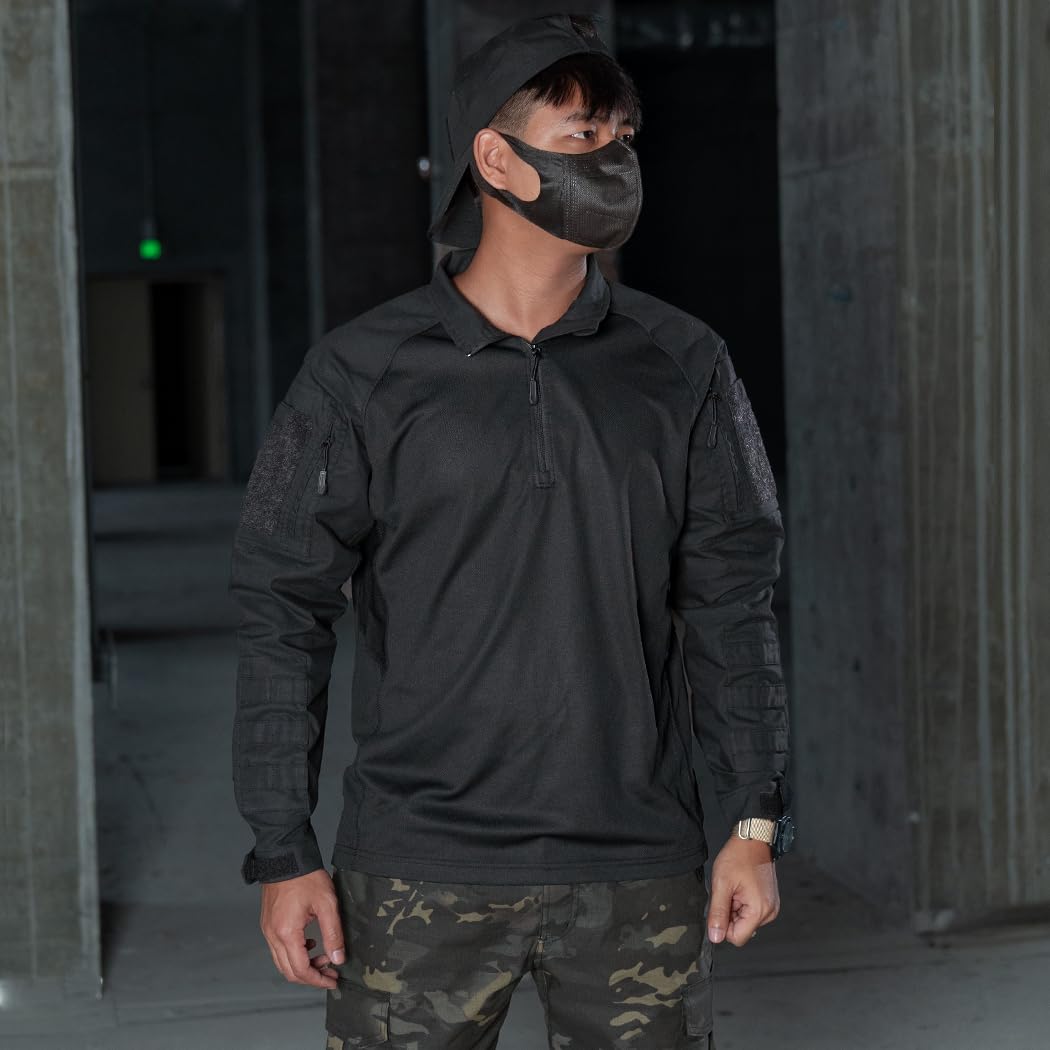 IDOGEAR Kampfhemden Taktisches Langarmhemd mit Ellbogenschützern Militär BDU Hemden mit Taschen Airsoft Kleidung