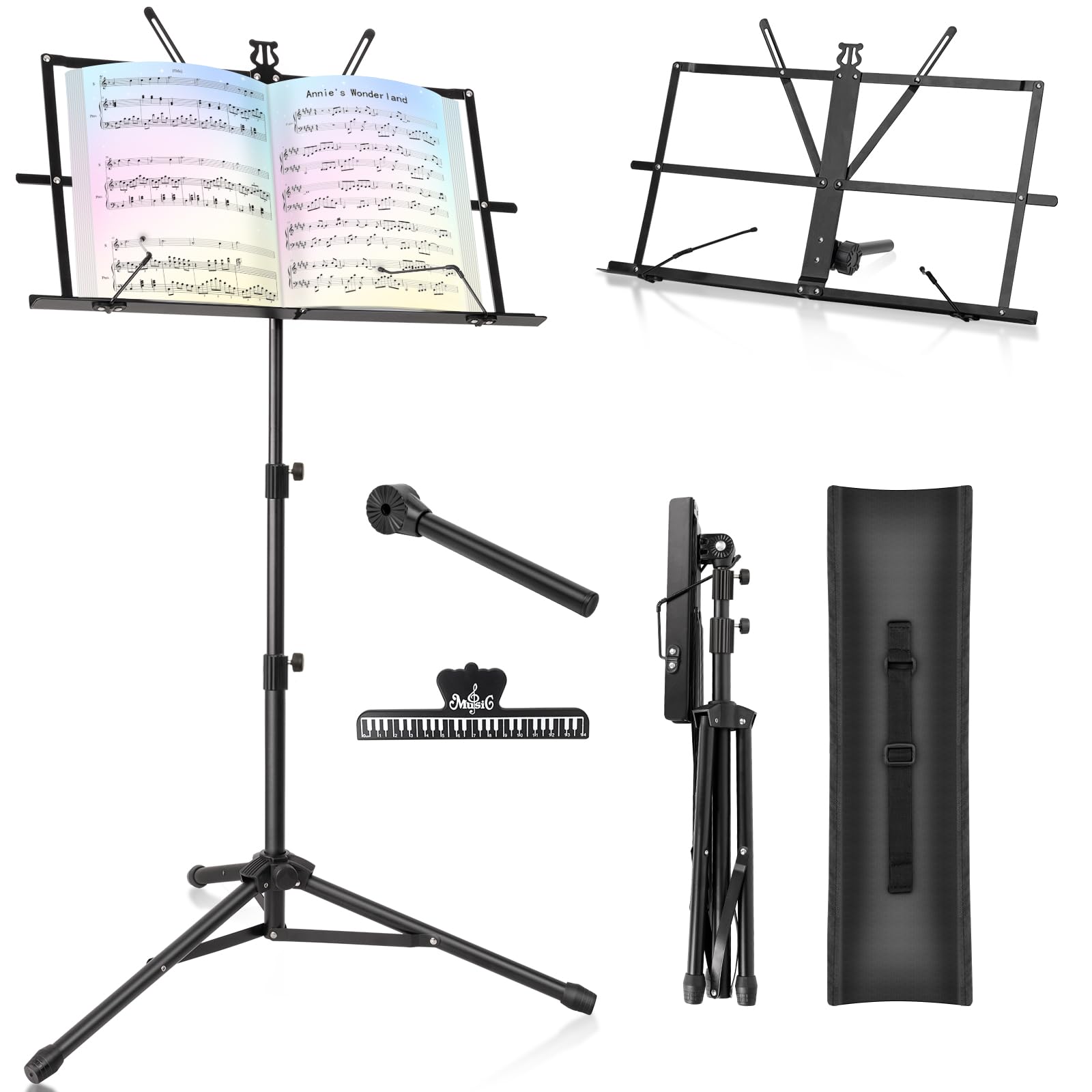 New Bee Foldable Music Stand Stable Dual Use Music Stand Guitar Height Adjustable Music Stand with Carry Bag Music Stand for Children and Adults