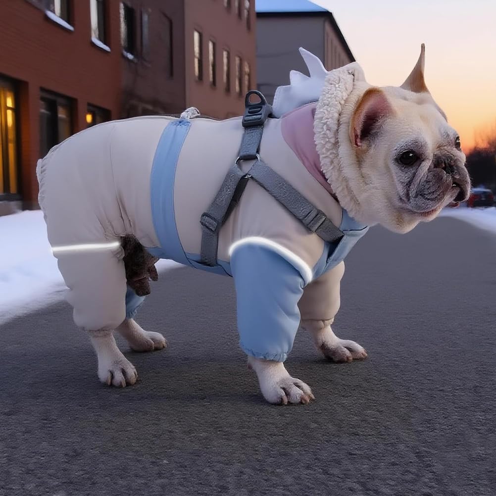 Ganzkörper-Wintermantel Für Hunde, Reflektierender Rollkragen-Hunde-Wintermantel Mit Geschirr, Warme Fleece-Hundejacke, Für Kleine, Mittelgroße Hunde,Blau,L