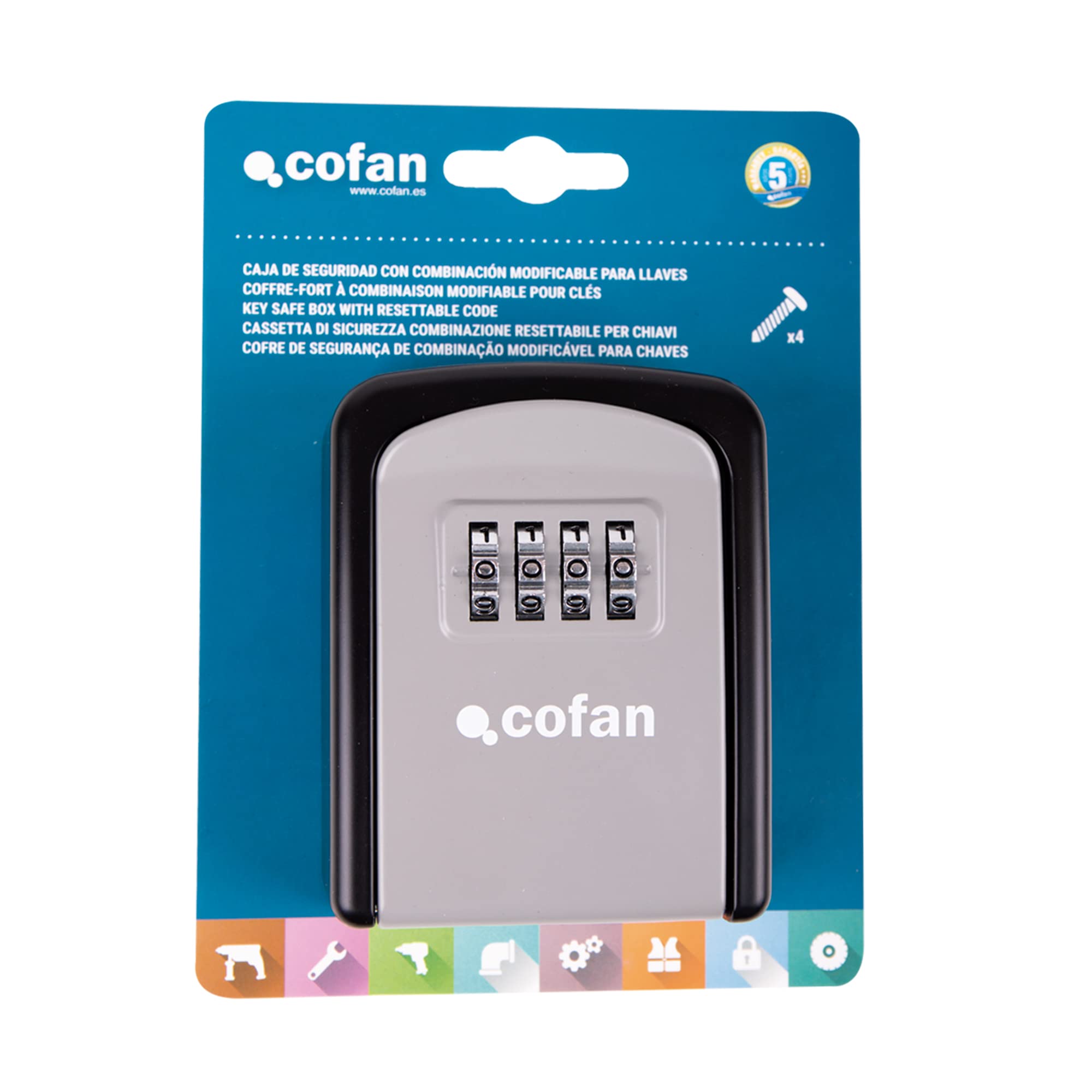 Cofan Caja de Seguridad para Llaves | Combinación de 4 virolas modificable | Caja de Seguridad para Pared