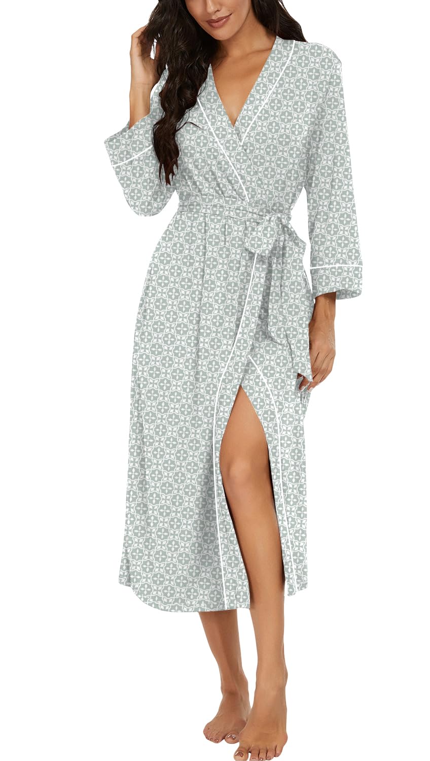 PrinStory Women Dressing Gowns Causal Kimono Robes Long Bathrobe Soft Womens 3/4 Sleeve Ladies Loungewear — view 18