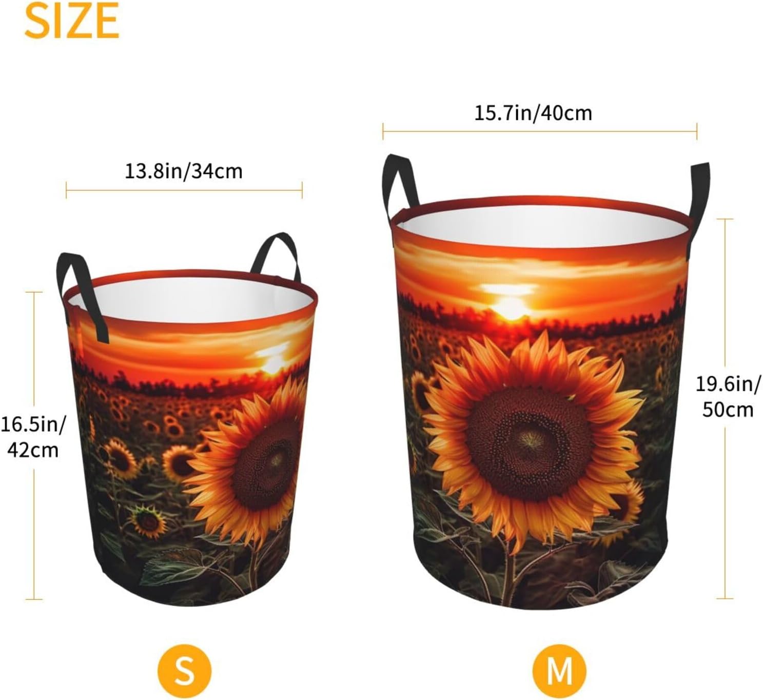Sunset Sunflower Laundry Basket With Handles, Foldable Laundry Hamper Oxford Cloth Dirty Clothes Basket Waterproof Clothes Toys Storage Bin Organizer for Bedroom Bathroom Dorm