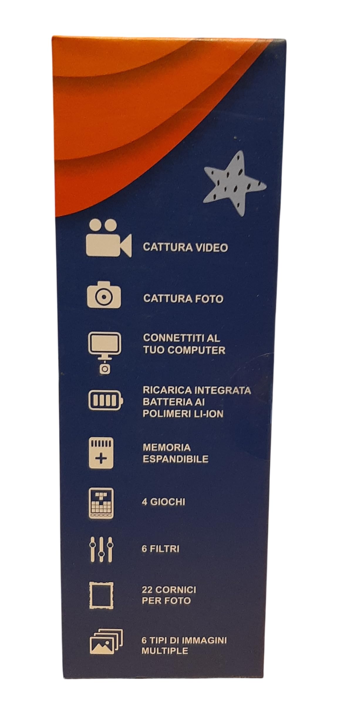 Set Macchina Fotografica Istantanea Leone blu per Bambini con Stampa Termica Seven SJ Gang, Display LCD 2”, Foto e Video 720P, Giochi e Filtri + Monocolo HD con Torcia LED Integrata