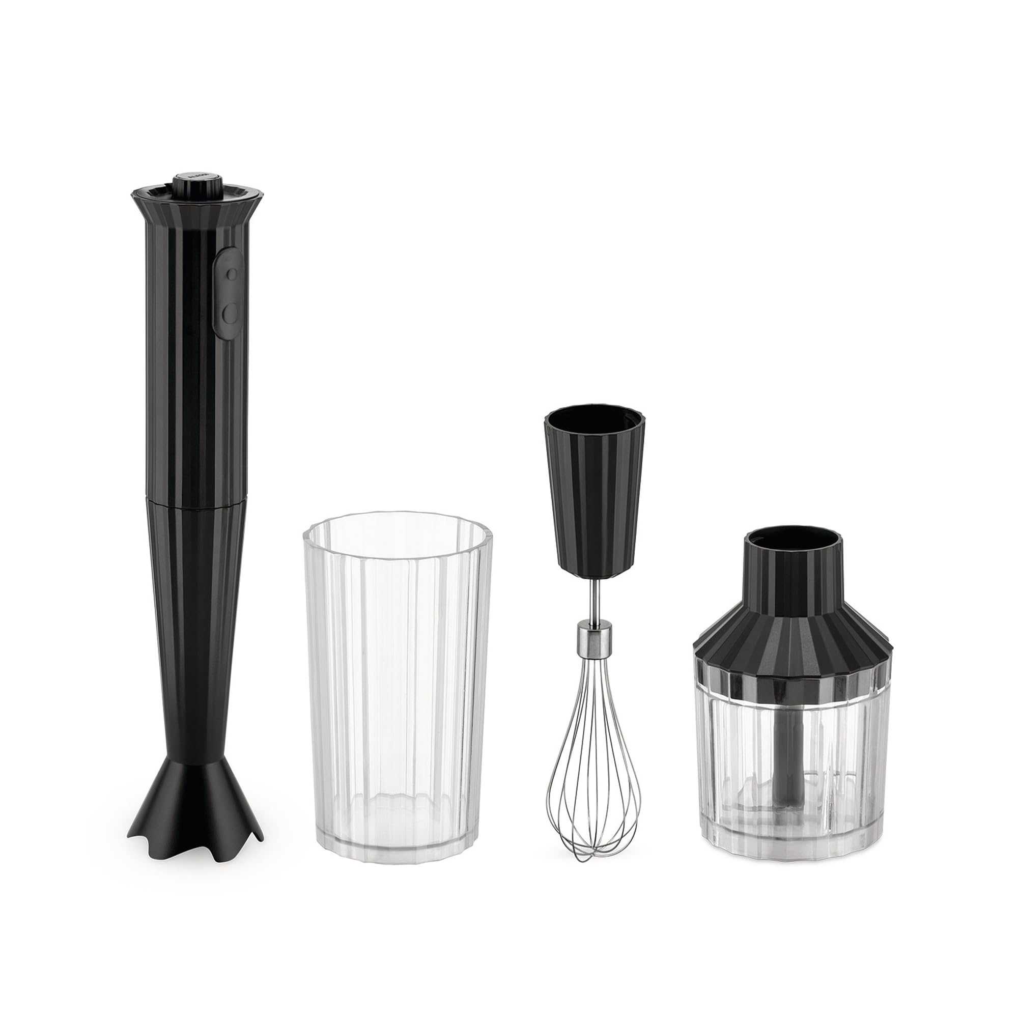 Alessi Plissé MDL10SB/US - Hand Blender with Measuring Jug, Whisk and Chopper in Thermoplastic Resin, US Plug ?200W, Black