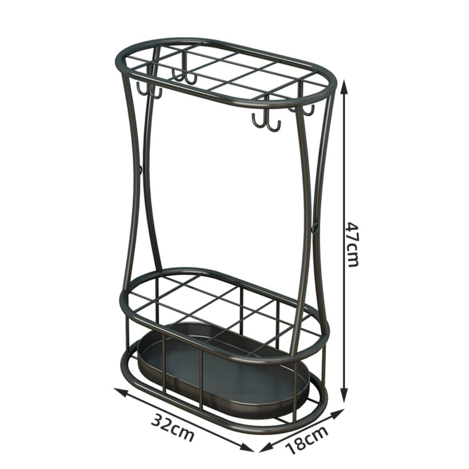 Nowoczesny stojak Umb - wielofunkcyjny uchwyt na umb z kutego żelaza do użytku wewnątrz i na zewnątrz - stylowy czarny design do hoteli i domu - 47 x 32 x 18 cm