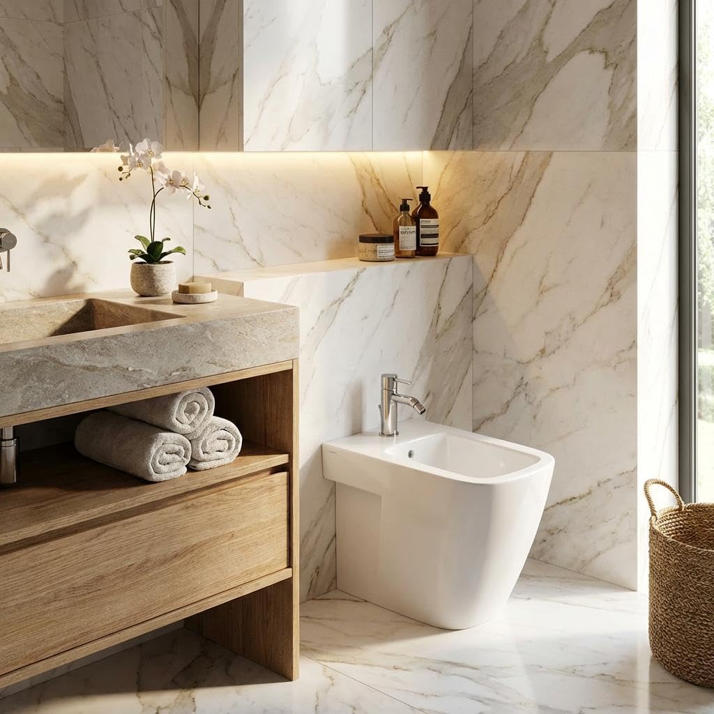 Bidé filomuro de cerámica blanca con fijaciones ocultas 36 x 54 cm – Mia | Cerámica Dolomita